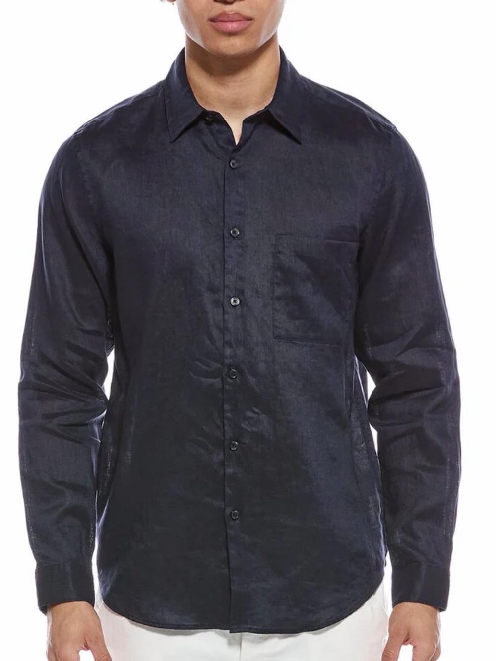 Theory Irving Linen Long Sleeve Button Up Shirt Large Baltic Navy